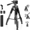 NEEWER BASICS Camera Tripod 71'' Tripod with Cell Phone Holder Mount Compatible with iPhone for Video Recording Professional Aluminum Lightweight Portable Travel Stand with 3 Way Pan Tilt Head TP55