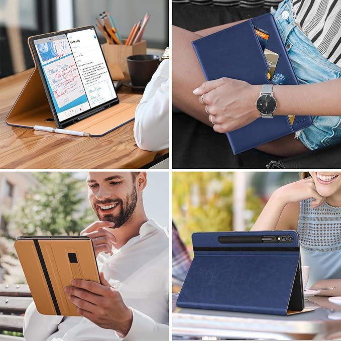 DTTO for Samsung Galaxy Tab S10/S9/S8 Case 2024/2023/2022 Premium Leather Business Folio Stand Cover with S Pen Holder for 14.6 Inch Tablet Auto Wake/Sleep Navy Blue
