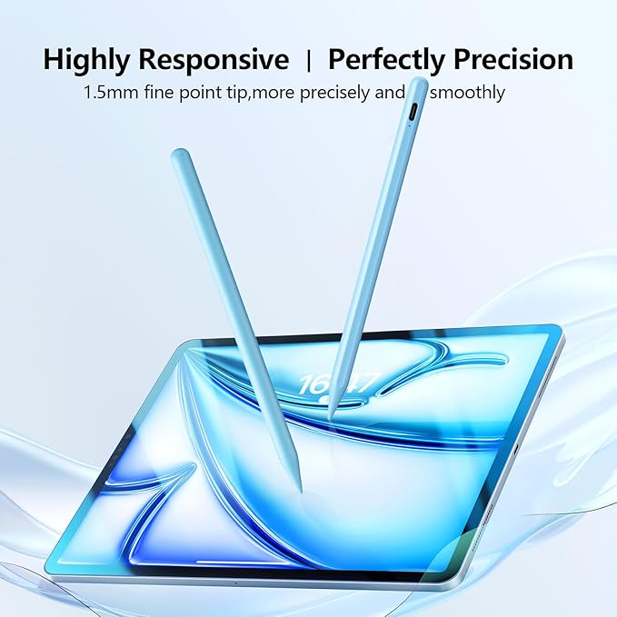 Stylus Pen for iPad with Palm Rejection Active Pencil Compatible with (2018-2026) Apple iPad Pro (11/12.9/M4)iPad Air 3/4/5/M2/M3/M4iPad 6/7/8/9/10/11iPad mini 5/6/7 Gen(Blue)