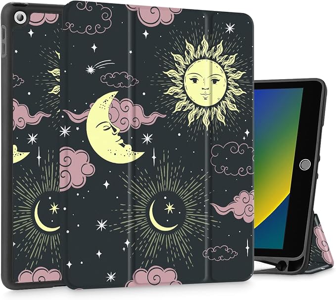 Mektron Designed Printed iPad 10.2 Case 9th Gen (2021)/ 8th Gen (2020)/ 7th Gen (2019) with Pencil Holder Slim Stand Protective Case with Soft TPU Back for iPad 10.2 Inch Sweet Night