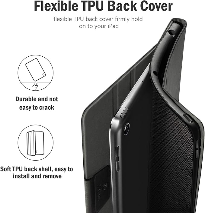 Antbox Case for iPad 9th Generation/iPad 8th Generation with Pencil Holder Vegan Leather Smart Cover for iPad 10.2'' 9th/8th/7th Gen (Black)