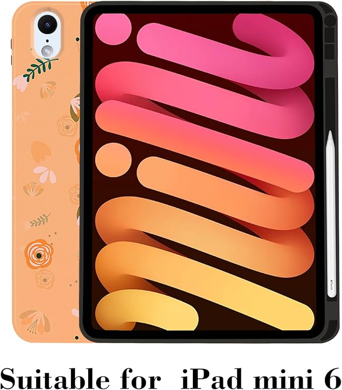 MAYCARI Fall Orange Leaves Flowers iPad Case for iPad mini 6 2021 8.3 Inch with Pencil Holder Handmade iPad mini 6th Generation Case Autumn Fine Grained iPad Protecitve Hard Case with Auto Wake/Sleep