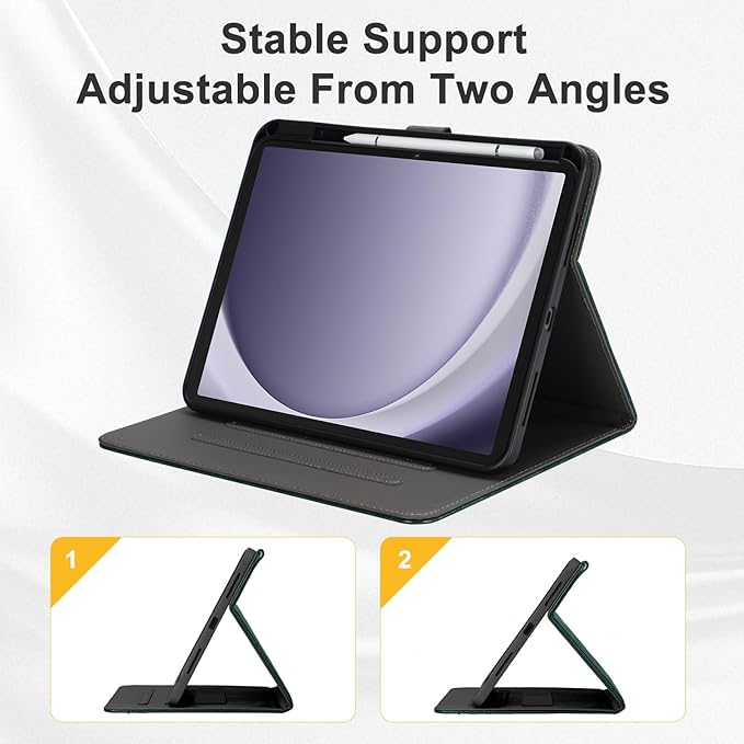 Elegant Case for Samsung Galaxy Tab A9 Plus 11 Inch 2023（Model: SM-X210/X216/X218） Premium Leather Crocodile Cover | Stand | Card Pockets| Wrist Strap| S Pen Holder (Dark Green Gradient)