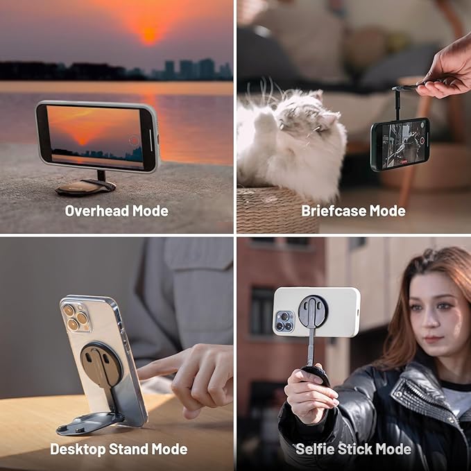 PGYTECH MagFlex Phone Stand N52 Aluminum Alloy Magsafe Phone Photography Grip Fit for iPhone 17/16/15/14/13 Series with Magnetic Ring for Android