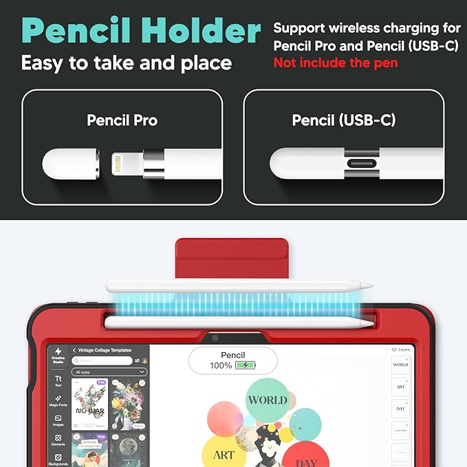 SEYMAC for iPad Air 11 inch Case M4/ M3/ M2 (2026/2025/ 2024) Full Protective Auto Sleep/Wake Strong Magnetic Cover with 5 Standing Angles and Pencil Holder Red