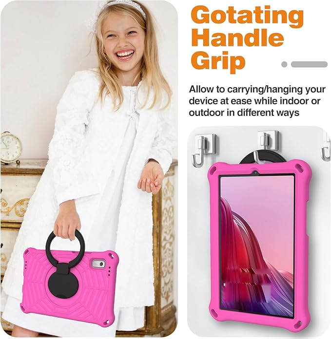 Compatible with Lenovo Tab M9 9.0 inch (TB-310FU) 2023 Case Tablet for Kids Light Weight EVA Rugged Shockproof Full Cover 360 Rotating Handle Stand Case (Rose Red)