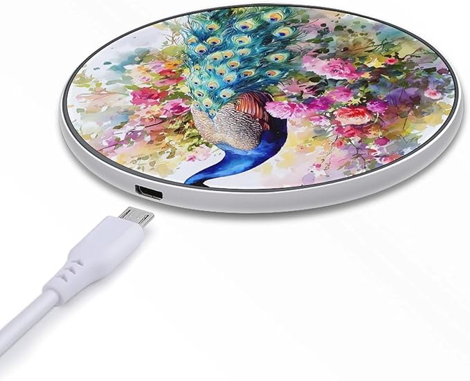 Peacock with Spring Flowers Phone Charger Magnetic Charging Pad Anti-Slip with USB Cable