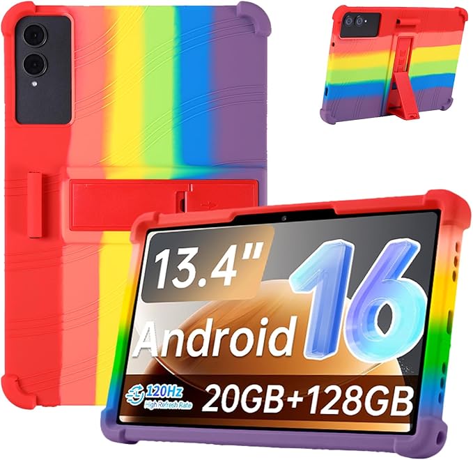Case for TECLAST T65 13.4-Inch Tablet – Shockproof Silicone Protective Cover with Kickstand Drop-Resistant Business Style (Rainbow)