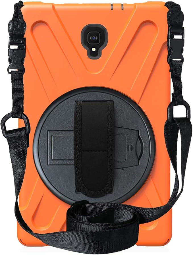 Rugged Case for Samsung Galaxy Tab A 10.5 2018 (SM-T590/T595/T597) Portable Hybrid Shock-Proof Cover with 360° Rotatable Hook&ampLoop HandleShoulder Strap (Orange)