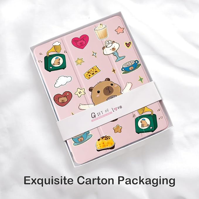 Cute Kawaii Capybara for iPad Pro 13 Inch Case (M5/M4) 2025/2024 with Pencil Holder Auto Sleep/Wake Pink Leather Soft TPU Back Cover