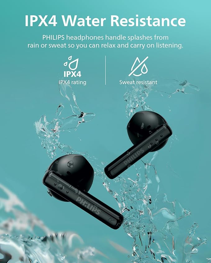 Philips TAT1139 Wireless EarbudsTrue Wireless HeadphonesPowerful Bass with 13 mm DriverClear Call with AI Mic26-Hour Battery LifeFast ChargingBluetooth v5.4IPX4 RatingErgonomic DesignBlack