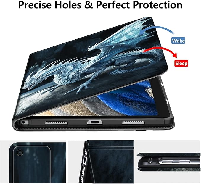DIGTIALLL Case for Amazon Kindle Fire 7 Tablet Case (12th Gen 2022 Release) PU Leather Smart Protective Cover with Auto Sleep/WakeBlue Dragon with Wings