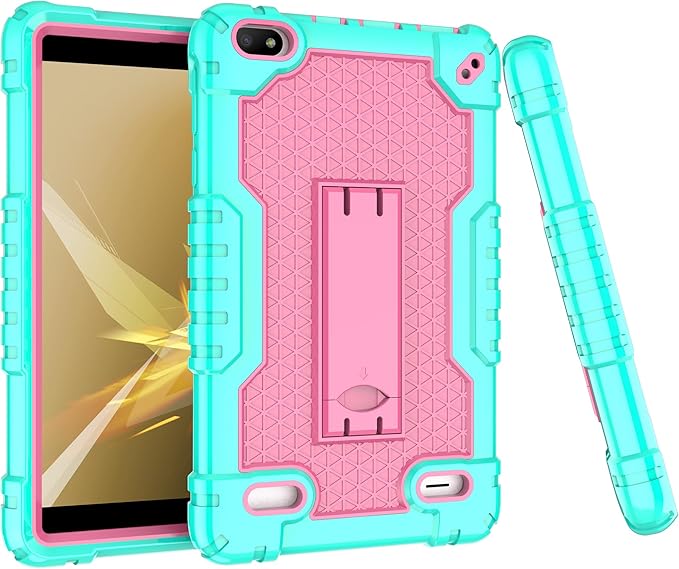 Case for BLU M8L 2022BLU M8L Plus 8 inch Tablet - [Built-in Kickstand] Anti Slip Kids Friendly Shockproof Silicone Protective Cover with Screen Protector (Green/Pink/1 PC)