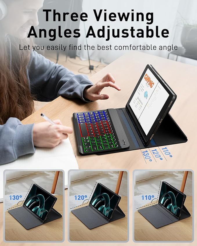 Case Keyboard for Samsung Galaxy Tab S11 Ultra / S10 Ultra / S9 Ultra / S8 Ultra 14.6 inch Cover - 7 Color Rainbow Change Backlit Detachable Magnetic Keyboard with S Pen Holder with Mouse - Black
