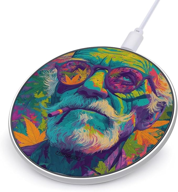 Psychedelic Weed Elderly Man Art Phone Charger Magnetic Charging Pad Anti-Slip with USB Cable