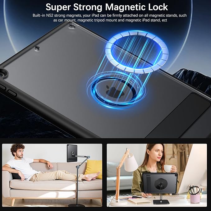 Telaso for iPad 9th/8th/7th Generation Case iPad 10.2 inch 2021/2020/2019 Magnetic Case with Invisible Portrait/Landscape Stand Translucent Matte Back Soft TPU Bumper Protective Cover Black