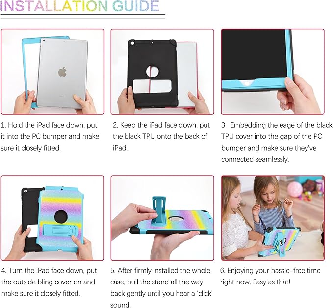 BENTOBEN for iPad 9th Generation Case iPad 8th Generation Case iPad 7th Generation Case iPad 10.2 2021/2020/2019 Case Glitter Sparkly 3 Layers Shockproof Kickstand Protective Tablet Cover Rainbow