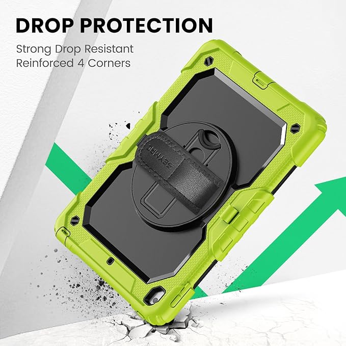 SEYMAC Case for iPad 9th/8th/7th Generation 10.2 inch 2021-2019 Heavy Duty Protective Shockproof Case with Screen Protector Rotating Stand/Handle/Shoulder Strap for iPad 10.2 Green