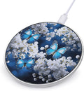 Blue Butterflies White Flowers Wireless Charger Fast Wireless Charging Pad with USB Cable 10W Anti-Slip Magnetic Wireless Charger Portable Slim Charger Puck Travel Charging Station