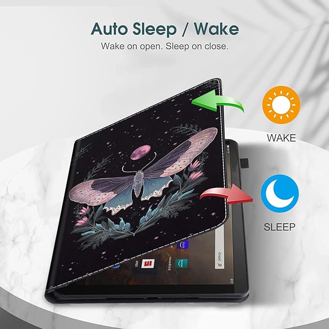 Case for Amazon Fire HD 10 Tablet (9th/7th/5th Generation2019/2017/2015 Release) Multi-Angle Smart Stand Cover Auto Sleep/Wake for Fire 10.1 InchMoon Moth