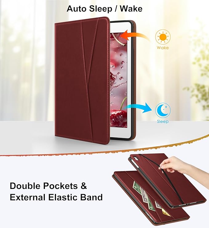 DTTO Rotating Case for iPad 6th / 5th Generation 9.7 Inch 2018/2017 iPad Air 2 / Air 1 Case 360 Degree Swiveling Premium Leather Folio Stand Cover with Pencil Holder Wine Red
