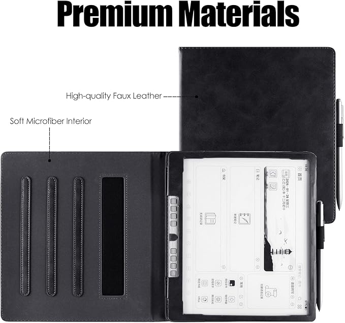 BOZHUORUI Case for Penstar eNote 2 Paper TabletPU Leather Protective Folio Cover with Auto Sleep Wake Multiple Viewing Angles Stand Cover with Hand Strap (Rock Black)