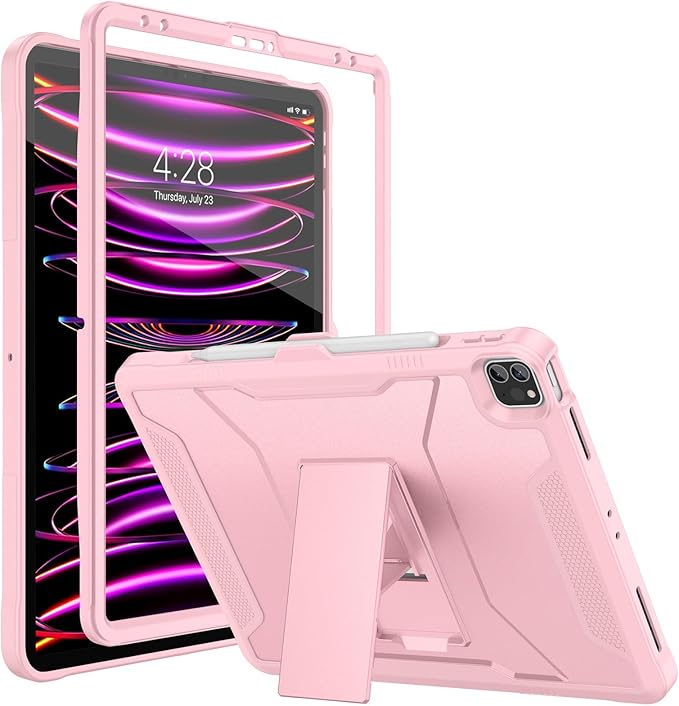 Soke Case for iPad Pro 12.9 Inch 6th/5th/4th Generation(2022/2021/2020 Release) Rugged Shockproof Protective Cover with Built-in Kickstand for Apple iPad Pro 12.9 - Pink