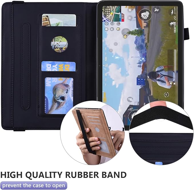 Dteck Case for All-New Amazon Fire HD 10 and 10 Plus Tablet (13th/11th Generation 2023/2021 Release)PU Leather Slim Folding Stand Cover with Pencil Holder Shockproof Magnetic Card Slots ShellBlack
