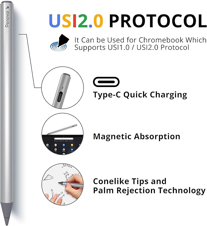 Penoval USI2.0 Stylus Pen for Chromebooks - 4096 Levels Pressure for Lenovo ASUS HP Chrome Devices &amp Google Pixel Tablet