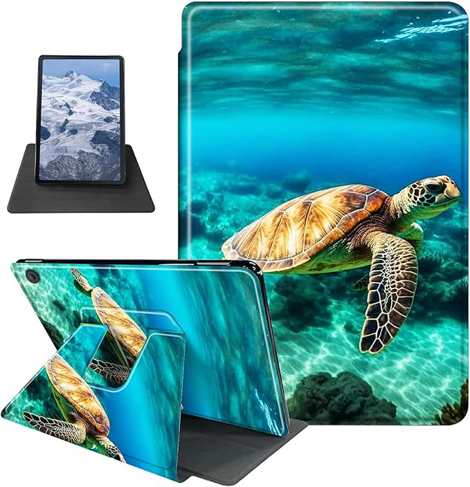 Case for Kindle Fire HD 10 Tablet (5th/7th/9th Generation2015/2017/2019 Release) Sea Turtle Theme 360 Degree Rotating Stand Protective Cover with Auto Sleep/Wake for HD 10 Tablet