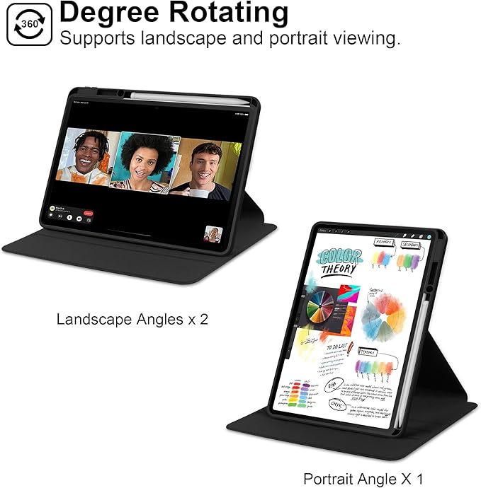 Rotating Case for Huawei MatePad SE 11 inch 2024 with Pencil Holder360 Degree Rotation Protective Stand Smart Tablet Slim Hard Shell Folio Cover Clear Back Auto Wake/Sleep (Black)