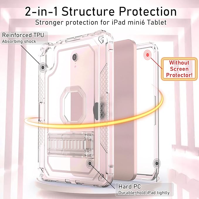 Case for iPad mini A17 Pro for iPad mini 7th/6th Generation Case 8.3 inch 2024/2021 with Pencil Holder/Stand Slim Cover for i Pad Mini 7/6 (Clear)