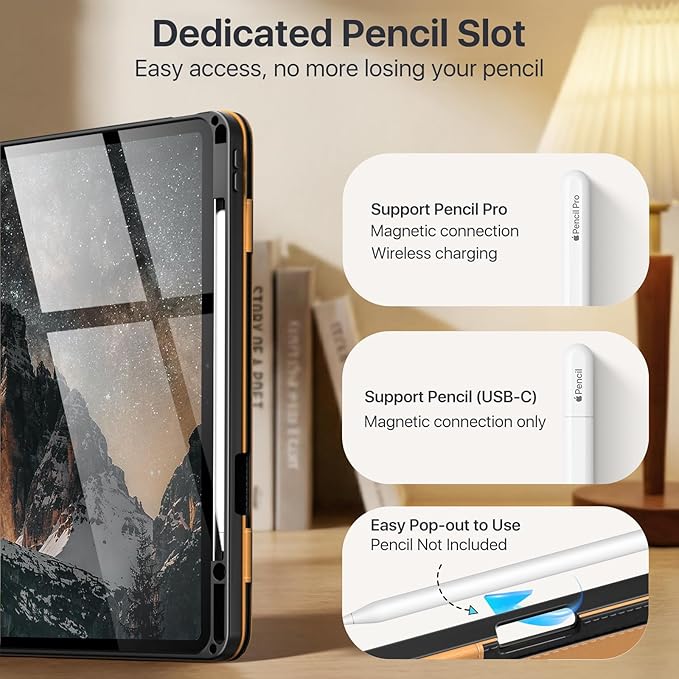 MoKo Case for iPad Air 13-inch (M4) 2026 / (M3) 2025 / (M2) 2024 with Pencil Holder &amp Hand Strap &amp Pocket Premium Leather Folio Stand Cover Multiple Viewing Angles Black