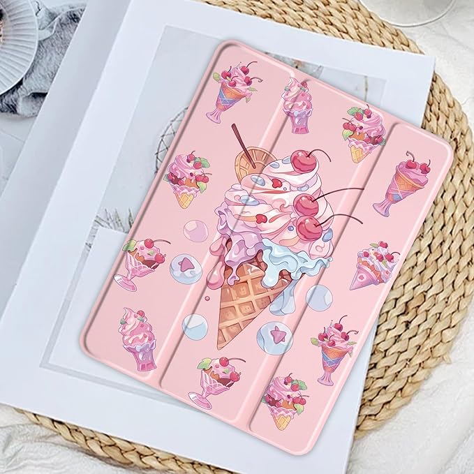 Yummy Ice Cream Case for iPad Air 13 (M3) 2025/ (M2) 2024 Clear Acrylic Hard Back Hybrid Casewith Pencil Holder Trifold Stand Tablet Cover for Girls Women