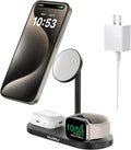 KU XIU Aluminum Alloy 3 in 1 Charging Station for Apple Magnetic Wireless Charger Stand for iPhone 16/15/14/13/12 Series 5W Fast Wireless Travel Charger for Apple Watch 9/8/7/SE Series Airpods