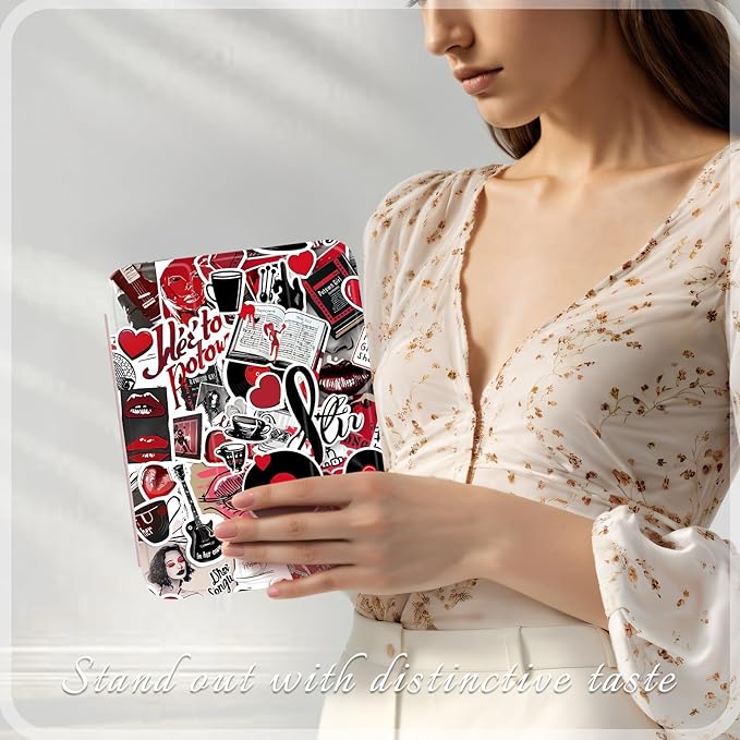 Y2K Tablet Case for iPad Mini 6/7 (8.3 2021/2024) – Hot Pink Retro Sticker Print Cover with Pencil Holder Vinyl Lip Design Tri-Fold Stand Auto Sleep/Wake ipad mini cute case for Girls