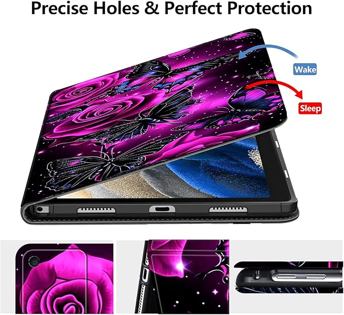 DIGTIALLL Case for Amazon Kindle Fire HD 10 Tablet (9th/7th/5th Generation2019/2017/2015 Release) 10.1 PU Leather Smart Protective Cover with Auto Sleep/WakePurple Rose Butterfly