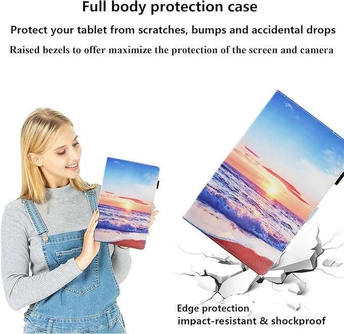 Case for Amazon Kindle Fire Max 11 Tablet (13th Generation 2023 Release) 11 with Pencil Holder/Hand Wrist Strap Folio Stand Magnetic Smart PU Leather Cover [Auto Sleep Wake] Beach Sunrise