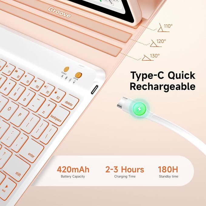 BLUTLOTUS Keyboard Case for iPad 10th Generation 2022 10.9 inch360° Rotatable Keyboard Case with Pencil Holder 7 Color Backlit Detachable Bluetooth KeyboardSmart Folio Tablet Cover (Rose Gold)