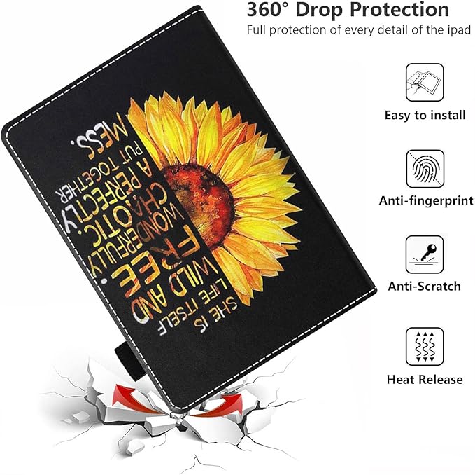 Case for Amazon Kindle Fire 7 Tablet (7 Display 9th/7th Generation 2019/2017 Release) - PU Leather Folio Case with Smart Auto Wake/Sleep Sunflower Floral Quote