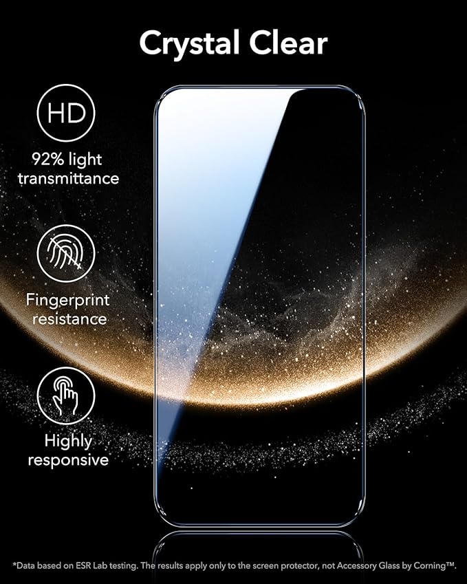 ESR Accessory Glass by Corning™ 3 Pack 9H+ Glass for iPhone 16/15 Screen Protector Military Grade Shatterproof &amp Durable with UltraFit Tray