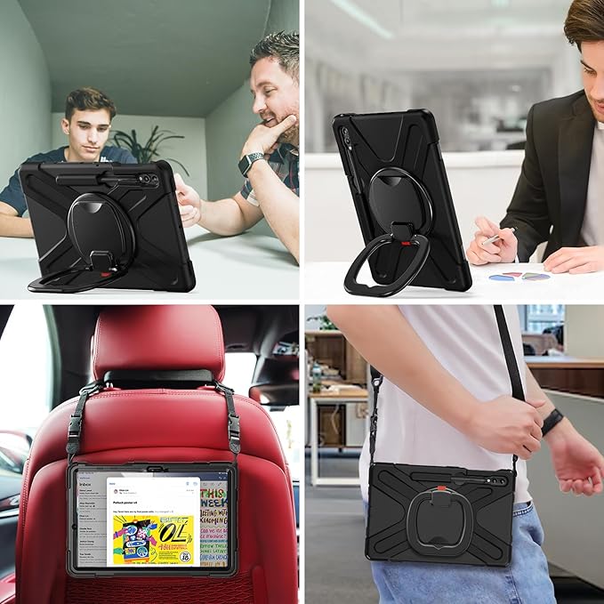 BATYUE Case for Samsung Galaxy Tab S10+ Plus /S9 FE+ Plus /S9+ Plus /S8+ Plus /S7+ Plus /S7 FE 5G 12.4 inch Shockproof Protective Tablet Case with Shoulder Strap Kickstand Black