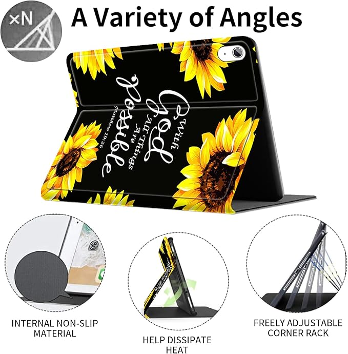 Case for iPad (A16) 11th Generation 11 Inch (2025)/ iPad 10th Generation 10.9 inch 2022Slim PU Leather Smart Cases Covers with Auto Wake/Sleep-Sunflower Matthew 19:26