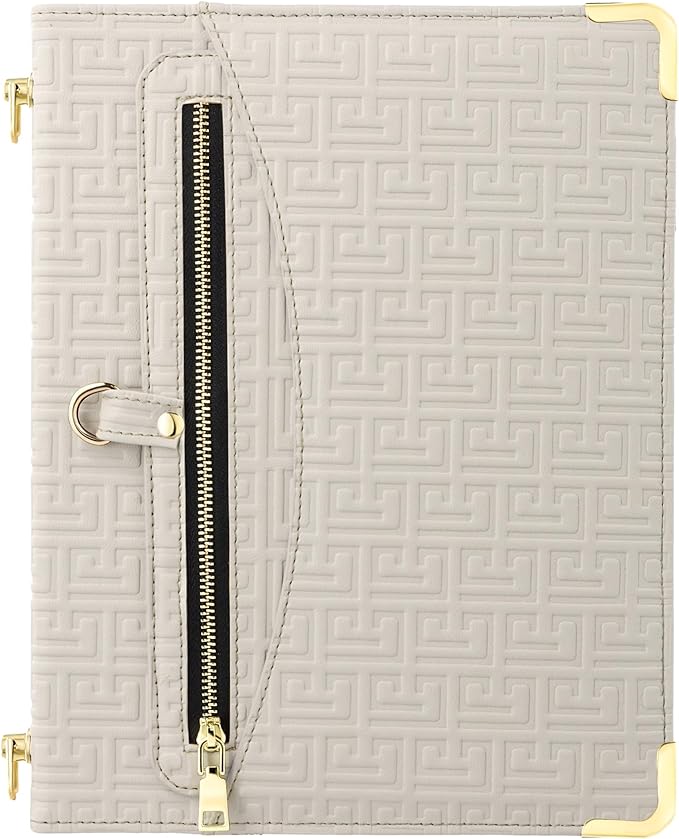 Handbag Case for iPad A16 2025 11th/10th Gen 2022 Cover with Pencil Holder [4 Card Slots+2 Pockets] Techcircle Unique Pattern Textured PU Leather Folio Stand Case with Shoulder Strap Off-White