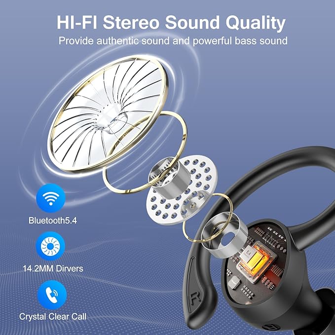 Ear Buds Wireless Bluetooth Earbuds Bluetooth 5.4 Headphones 68hrs Playtime Sport Earphones with LED Display ENC Noise Cancelling Mic IPX7 Waterproof Earbuds with Hook for Sports/Workout/Running