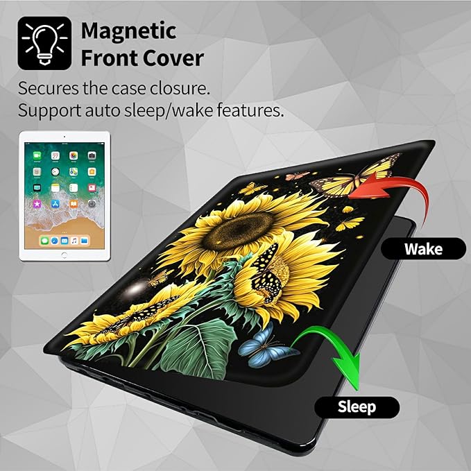 Case for iPad (A16) 11th Generation 11 Inch 2025/10th Generation 10.9 Inch 2022360 Degree Rotating Swivel Stand Protective Cover with Auto Wake/Sleep for iPad 10th 10.9Sunflower Butterfly