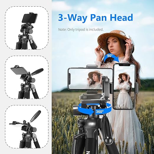 NEEWER Portable Aluminum Alloy Camera 2 in 1 Tripod Monopod Max. 70/177cm with 3 Way Swivel Pan Head and Carrying Bag for DSLR DV Video Camcorder (SAB264 Black)