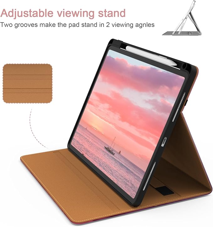 Case for iPad Pro 12.9 6th/5th/4th/3rd Generation 2022/2021/2020/2018 PU Leather 12.9 Cover with Pencil Holder/Multi-Angle Stand/Pocket Auto Wake/SleepMarble Pink