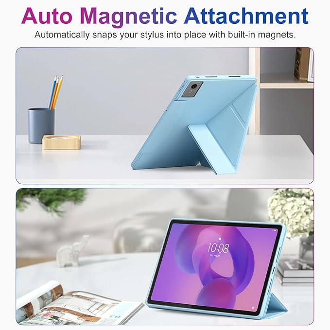 Case for Lenovo Idea Tab Plus 12.1 Inch – Multi-Angle Stand PU Leather Soft Cover with Hidden Pencil HolderSlim Lightweight Back Protective Folio Case ShockproofAnti-Scratch[Blue]