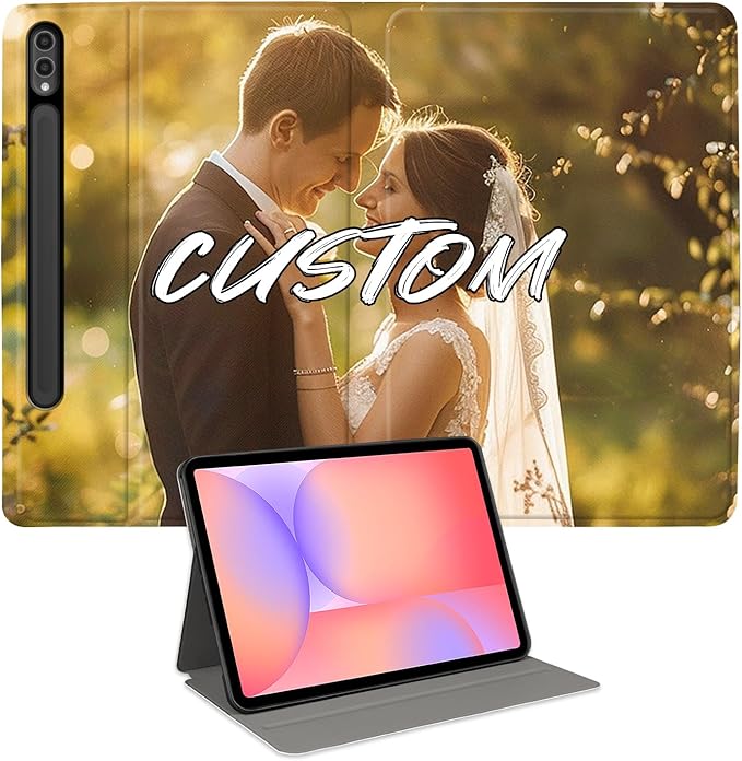 Custom Photo Personalized Flip Case for Samsung Galaxy Tab S9+/S9 Plus 12.4 inch(2023)Model Code: SM-X810/X816B Samsung Galaxy Tablet Customized Picture Text Leather Stand Cover Protective Case